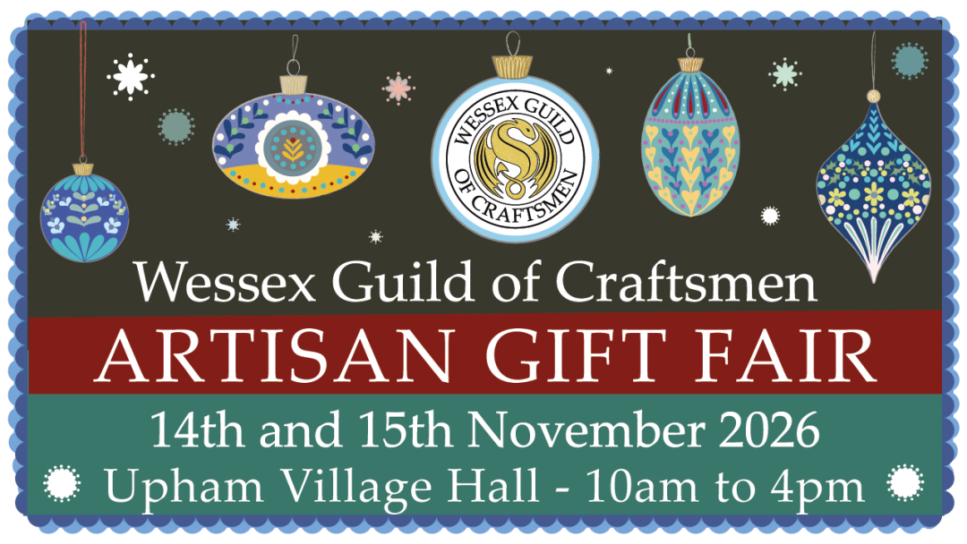 GuildXmasBannerWeb Decorative banner saying Wessex Guild of Craftsmen Artisan Gift Fair 14th and 15th November 2026